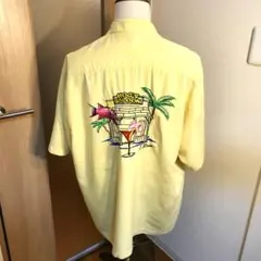 メンズ【美品 US トミーバハマ】XXL 黄 半袖 刺繍 開襟 シャツ カクテル