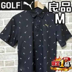 【早い者勝ち✨】プーマゴルフ メンズ 半袖 ポロシャツ M 総柄 ブラック系 黒