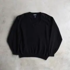 90s ランズエンド Vネック コットンニットセーター黒ブラック XL USA製