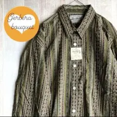 メンズ　柄シャツ　長袖　ブラウン　ストライプ　未使用