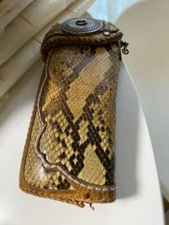 ヘビ革 スネークパターン 長財布 ゴールド系