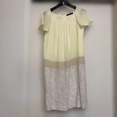 【美品】クイーンズコート レースドッキングワンピース イエロー 2(M)