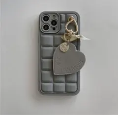 iphone12ケース 韓国 ハートスマホケース かわいい スマホ グレー