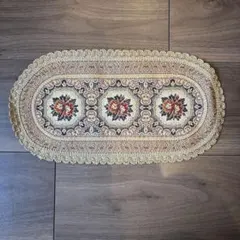 ゴブラン織　オーバル型テーブルセンター 花柄刺繍