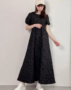 GRL 花柄エンボスバックリボンフレアワンピース dk1006