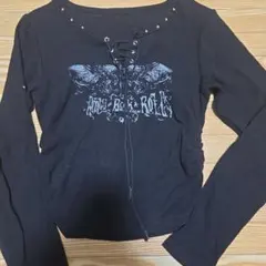 レディース 黒 長袖 Tシャツ レースアップ