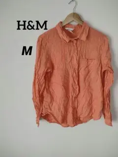 H&M オレンジ リネンシャツ 長袖シャツ Mサイズ レディース トップス
