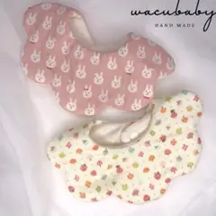 2枚セット♡もくもく ダブルガーゼのベビースタイ♪ピンクうさぎ、カラフルきのこ♡