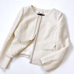 【美品】アンタイトル　大きいサイズ4　ツイード　ノーカラージャケット　七五三
