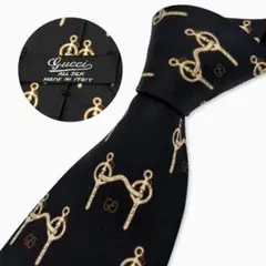 GUCCI シルクネクタイ ホースビット GGロゴ ブラック
