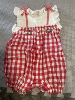 petitmain プティマイン　ロンパース　チェック　いちご　70