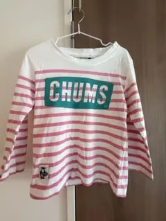 CHUMS KidsM 長袖カットソー ホワイト/ピンクストライプ