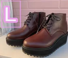 【未使用品】 byあしながおじさん レースアップブーツ　ブラウン　Lサイズ