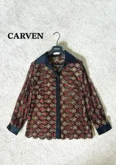 希少◆80s 90s CARVEN 総レース 長袖ブラウス 刺繍 ラメ シアーのサムネイル