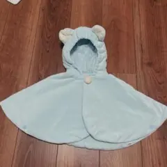 クマ耳付き　水色　ポンチョ　ベビー