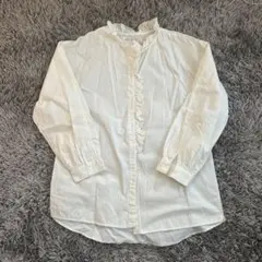 ZARA フリル　ホワイト　長袖シャツ