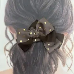 ドットが可愛いバレッタ　リボン