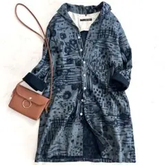 パラスパレス 花柄ロングシャツ チュニック 藍 インディゴ 綿 コットン 日本製のサムネイル