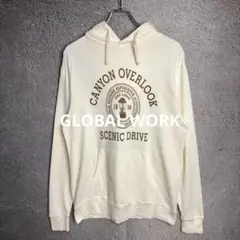 GLOBAL WORK ロゴプリント プルオーバーパーカー アイボリー