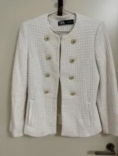 ZARA ホワイト ノーカラージャケット S
