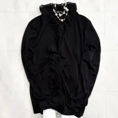 23区大きいサイズラメフリル カットソー黒フロントフリル トップス ゆったり46