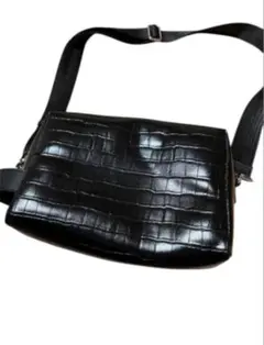 ZARA クロコ型押しバッグ　ブラック