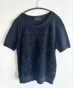 【美品】デザインワークス　ブラック 半袖レースニット 38のサムネイル