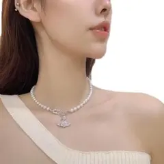 パール風ネックレス ペンダント付き