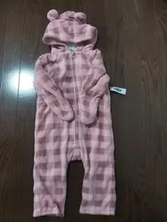 最終値下げ新品赤ちゃんベビー服80防寒着秋冬アウターピンクくまチェックロンパース
