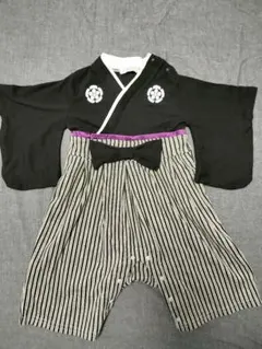 【美品】80　男の子　黒　袴ロンパース　90　お食い初め　正月　セレモニー服
