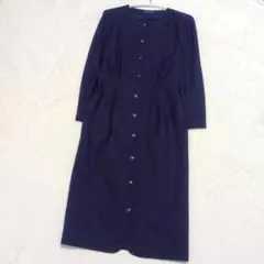 極美品 東京リヨン ウール100% ロングワンピース パープル 11号 L相当