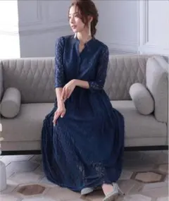 niana ニアナ バンドカラー総レースロングドレス ワンピース　結婚式