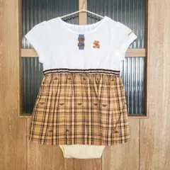 現行品☆ミキハウス ベア ショートオール チェック柄ロンパース カバーオール80