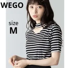 WEGO チョーカー リブTシャツ 半袖 M ボーダー Vネック タイトトレンド