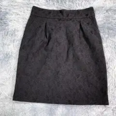 GLOBAL WORK【M】ひざ丈スカート　ブラック　花柄　薄手　レディース