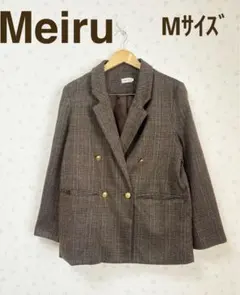 Meiru Mサイズ ダブルブレストジャケットブラウンチェック柄