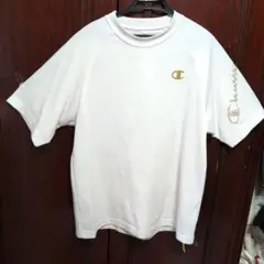 Champion ホワイト Tシャツ ゴールドロゴ