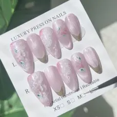 【L-114】レースフラワーのフェミニンネイルチップ［LSize］