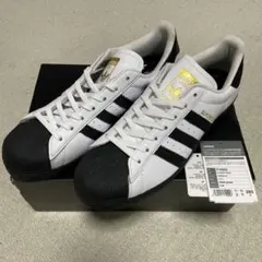新品限定完売！アディダススーパースターレザー金ベロ27cmRUNDMC 