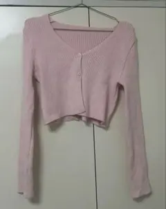 最終値下げ❗️NUGUリブ編みピンククロップドカーディガン