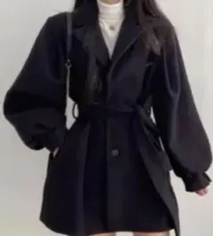 GRL リボンベルト付きボリュームスリーブショートコート ze684