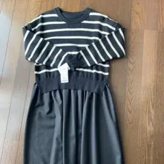 新品タグ付　noa -ge 黒と白ボーダードッキングニットワンピース　M〜L