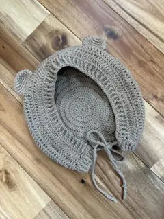 ベージュ クマ耳付き ベビー帽子　ベビーフォト