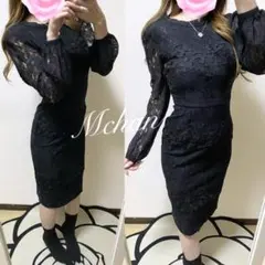 レース ワンピース ドレス 結婚式 二次会 フォーマル セレモニー ブラック