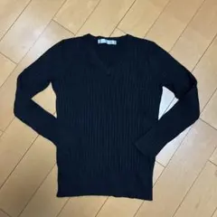 【神戸レタス】リブニットトップス　長袖　ブラックシンプル
