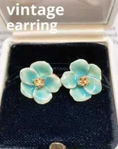 ヴィンテージ 七宝焼 エナメル 花 イヤリング フランス ユーロ アンティーク