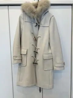 SHIPS ファー付きダッフルコート グレーホワイト