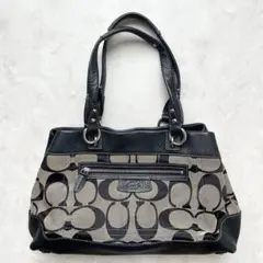 COACH シグネチャー ハンドバッグ キャンバスレザー ブラック