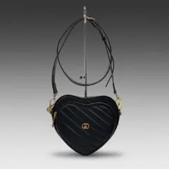 美品 GUCCI グッチ GGマーモント ハート型ショルダーバッグ 黒