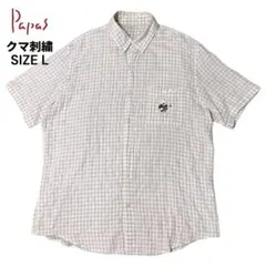 Papas パパス クマ刺繍 ギンガムチェック 半袖BDシャツ L ガーゼのサムネイル